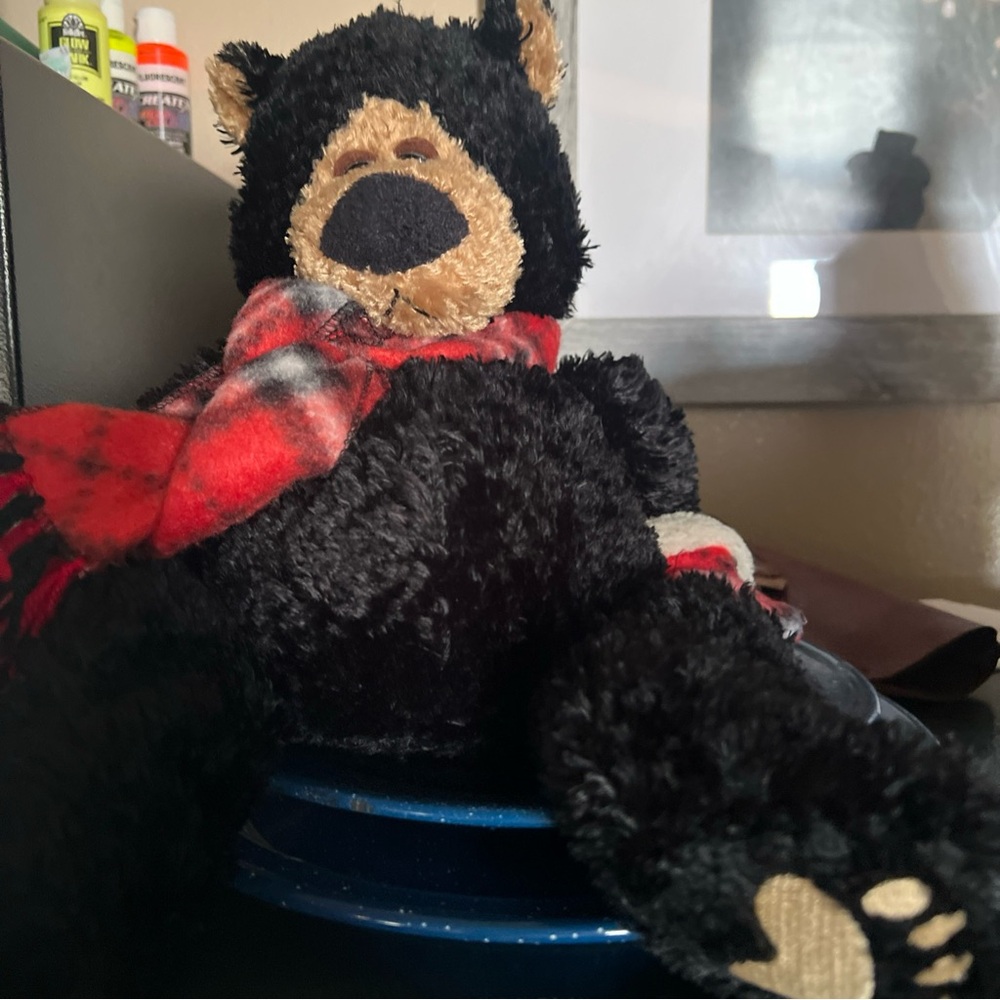 Cozy Black and Red Plaid Scarf Teddy Bear